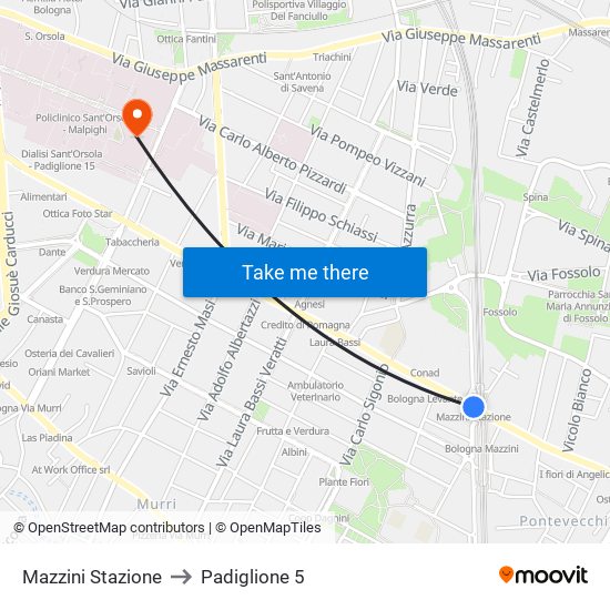 Mazzini Stazione to Padiglione 5 map