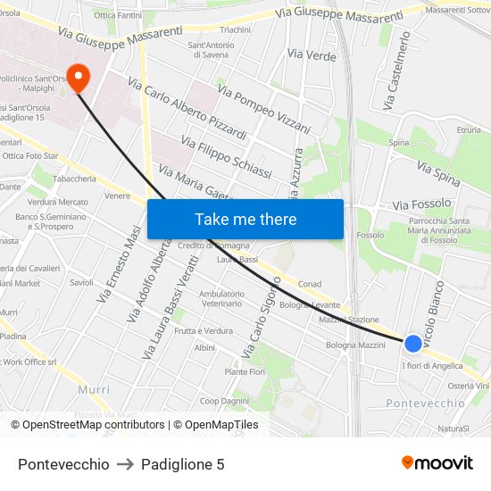 Pontevecchio to Padiglione 5 map