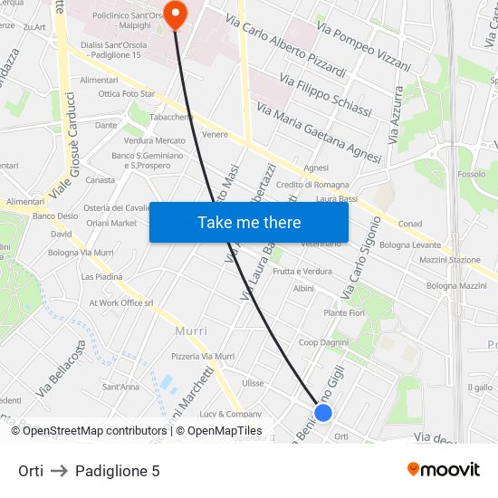 Orti to Padiglione 5 map