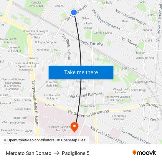 Mercato San Donato to Padiglione 5 map