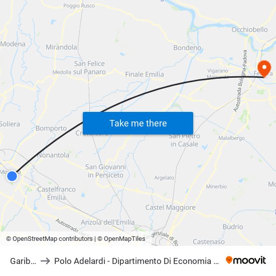 Garibaldi to Polo Adelardi - Dipartimento Di Economia E Management map