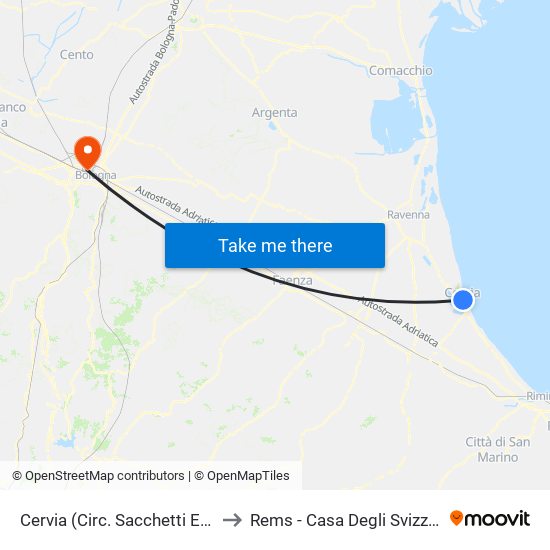 Cervia (Circ. Sacchetti Est) to Rems - Casa Degli Svizzeri map