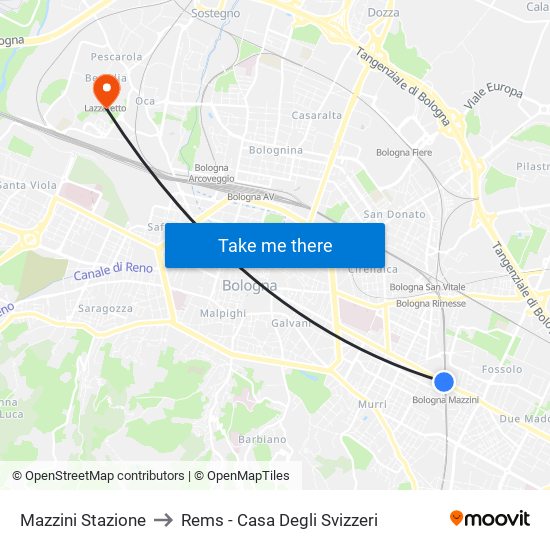 Mazzini Stazione to Rems - Casa Degli Svizzeri map
