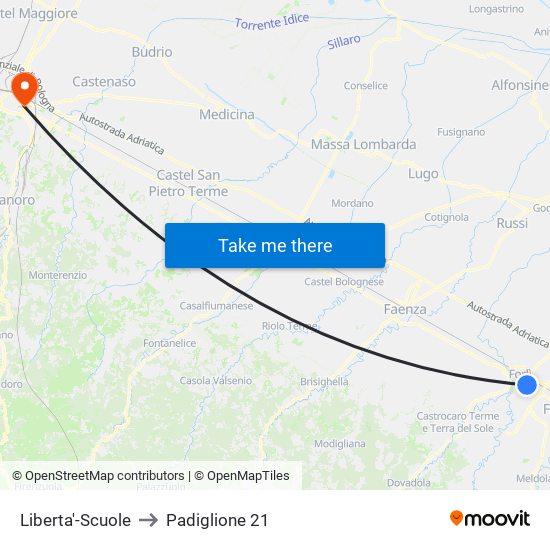 Liberta'-Scuole to Padiglione 21 map