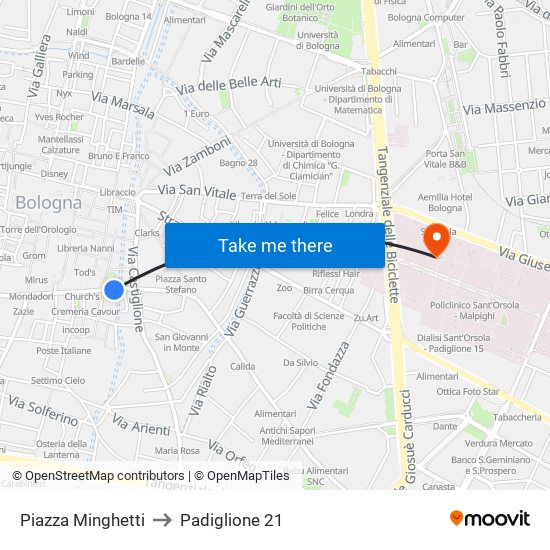 Piazza Minghetti to Padiglione 21 map