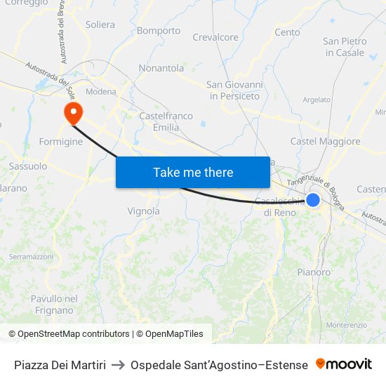 Piazza Dei Martiri to Ospedale Sant’Agostino–Estense map