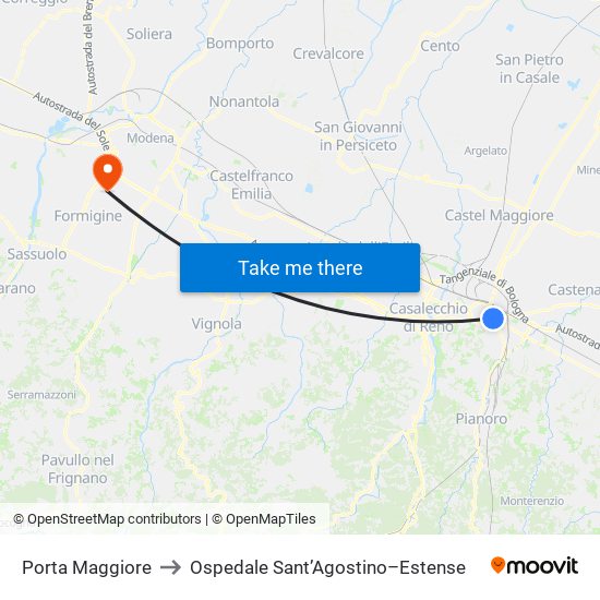 Porta Maggiore to Ospedale Sant’Agostino–Estense map