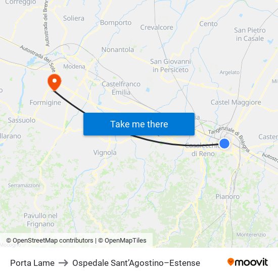 Porta Lame to Ospedale Sant’Agostino–Estense map