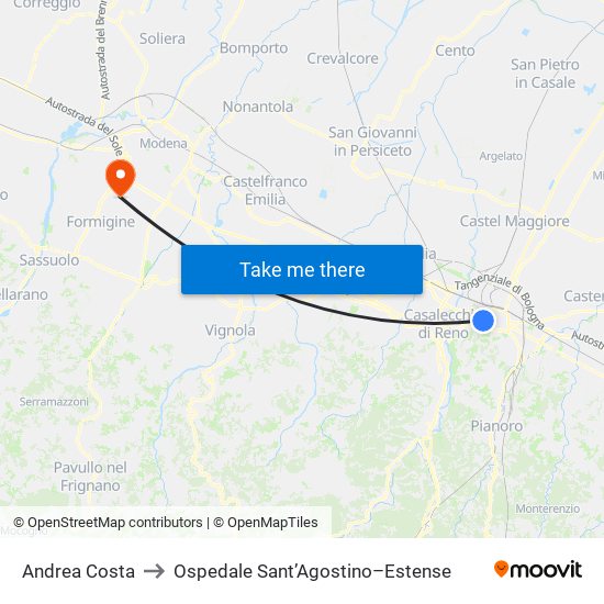 Andrea Costa to Ospedale Sant’Agostino–Estense map