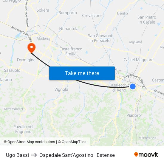 Ugo Bassi to Ospedale Sant’Agostino–Estense map