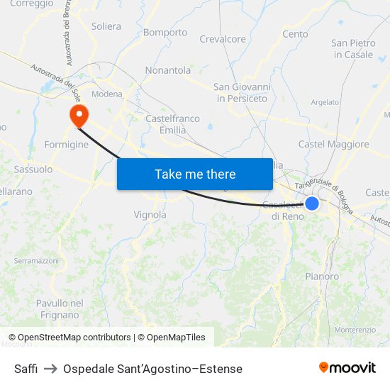 Saffi to Ospedale Sant’Agostino–Estense map