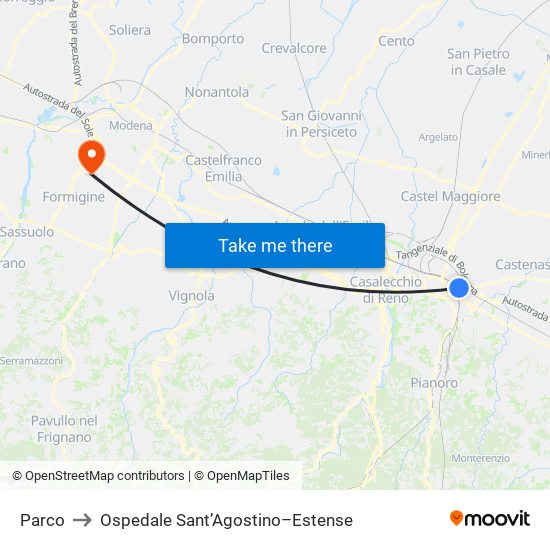 Parco to Ospedale Sant’Agostino–Estense map