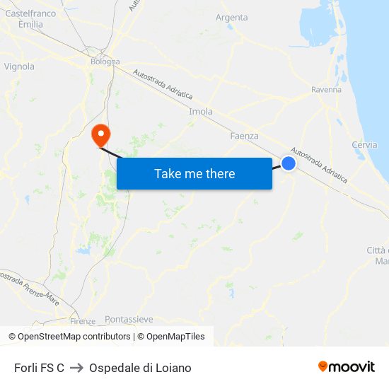 Forli FS C to Ospedale di Loiano map