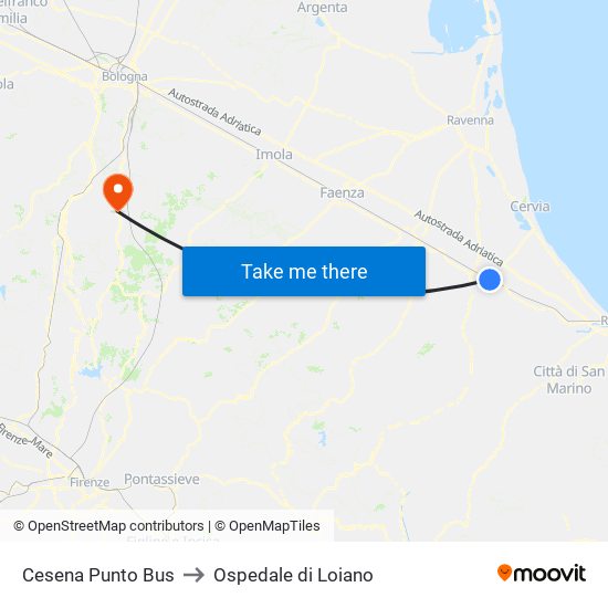 Cesena Punto Bus to Ospedale di Loiano map