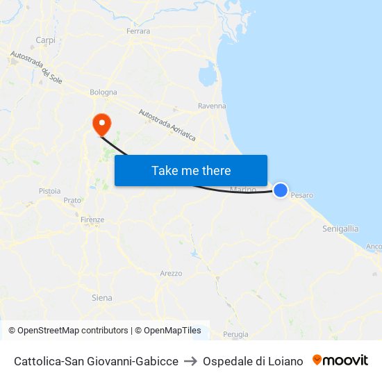 Cattolica-San Giovanni-Gabicce to Ospedale di Loiano map