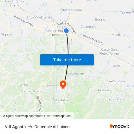 VIII Agosto to Ospedale di Loiano map