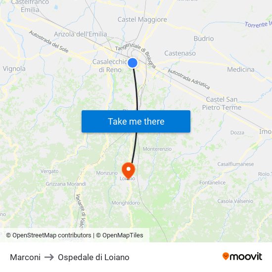 Marconi to Ospedale di Loiano map