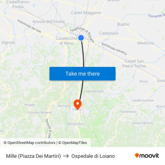 Mille (Piazza Dei Martiri) to Ospedale di Loiano map