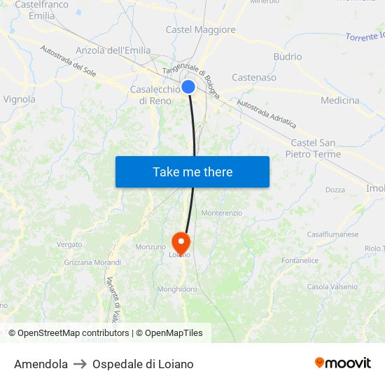 Amendola to Ospedale di Loiano map