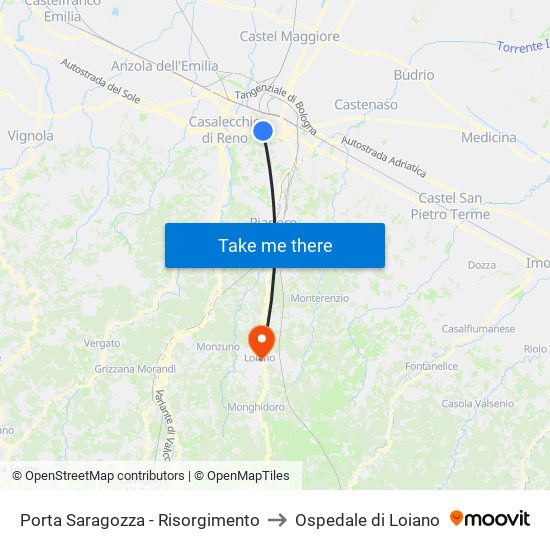 Porta Saragozza - Risorgimento to Ospedale di Loiano map