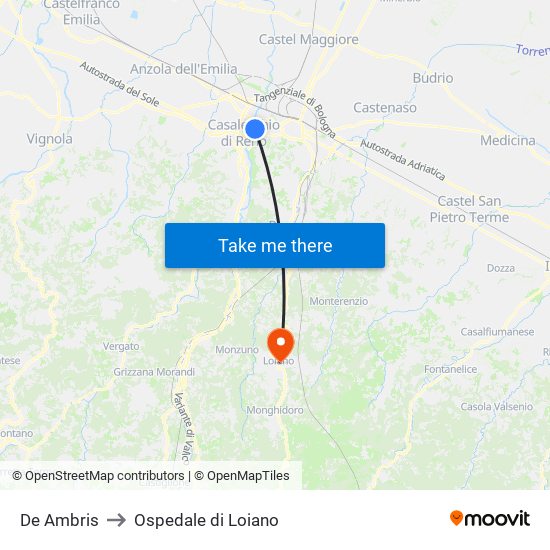De Ambris to Ospedale di Loiano map