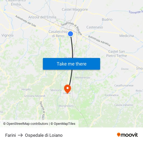 Farini to Ospedale di Loiano map