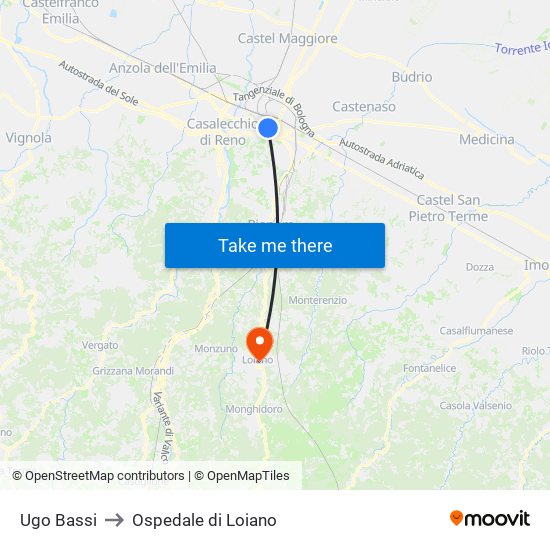 Ugo Bassi to Ospedale di Loiano map