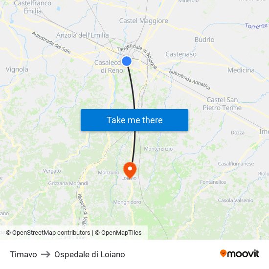 Timavo to Ospedale di Loiano map
