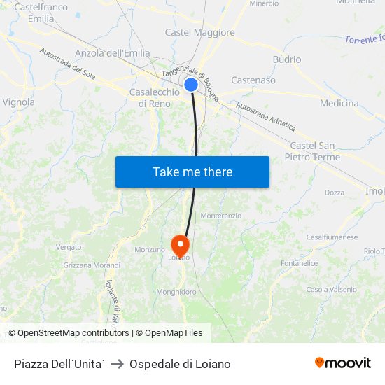 Piazza Dell`Unita` to Ospedale di Loiano map