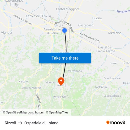 Rizzoli to Ospedale di Loiano map