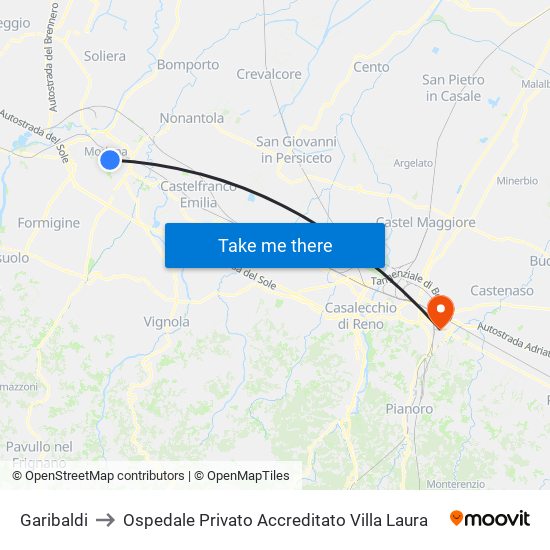 Garibaldi to Ospedale Privato Accreditato Villa Laura map