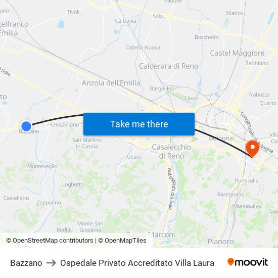 Bazzano to Ospedale Privato Accreditato Villa Laura map