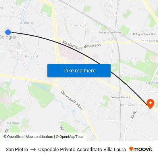 San Pietro to Ospedale Privato Accreditato Villa Laura map