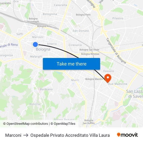 Marconi to Ospedale Privato Accreditato Villa Laura map