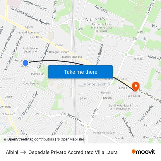 Albini to Ospedale Privato Accreditato Villa Laura map