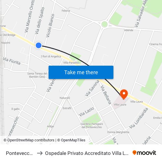 Pontevecchio to Ospedale Privato Accreditato Villa Laura map