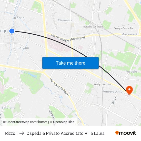 Rizzoli to Ospedale Privato Accreditato Villa Laura map