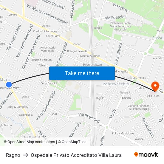 Ragno to Ospedale Privato Accreditato Villa Laura map