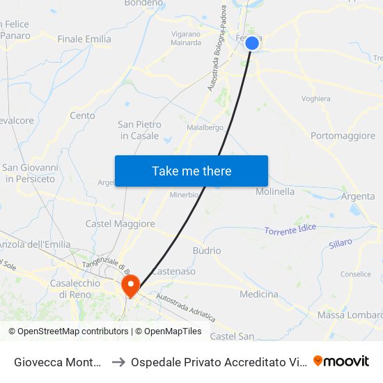 Giovecca Montebello to Ospedale Privato Accreditato Villa Laura map