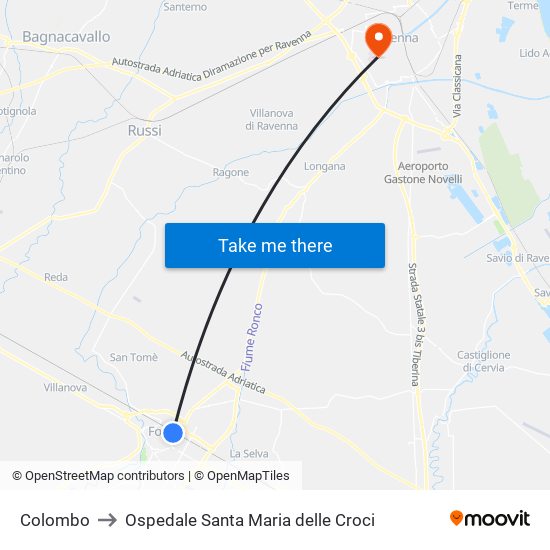 Colombo to Ospedale Santa Maria delle Croci map