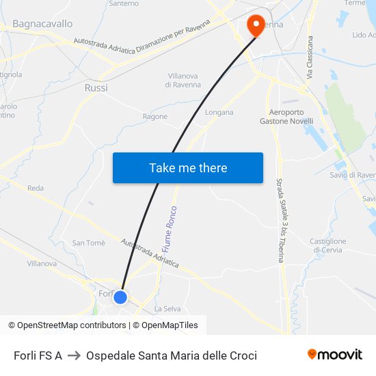 Forli FS A to Ospedale Santa Maria delle Croci map