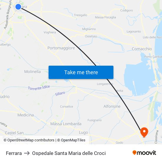 Ferrara to Ospedale Santa Maria delle Croci map