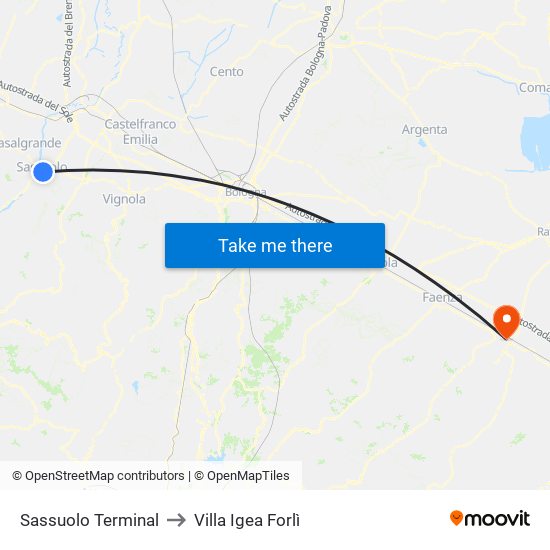 Sassuolo Terminal to Villa Igea Forlì map