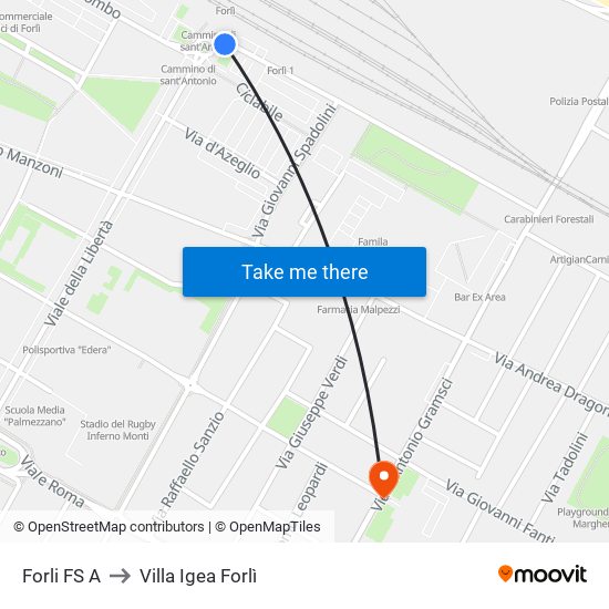Forli FS A to Villa Igea Forlì map