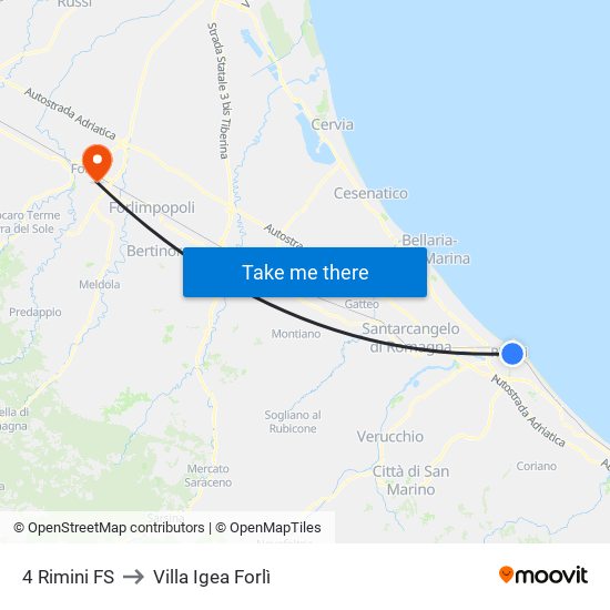 4 Rimini FS to Villa Igea Forlì map