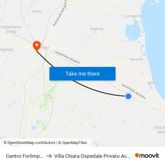 Centro Forlimpopoli to Villa Chiara Ospedale Privato Accreditato map
