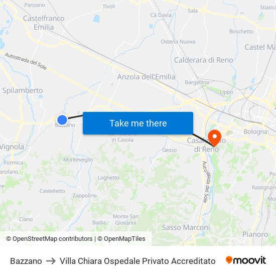Bazzano to Villa Chiara Ospedale Privato Accreditato map