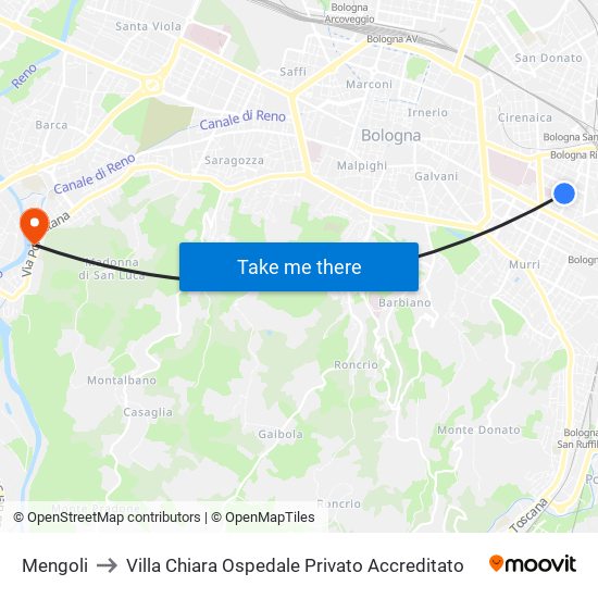 Mengoli to Villa Chiara Ospedale Privato Accreditato map