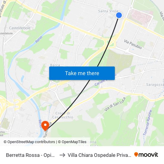 Berretta Rossa - Opificio Golinelli to Villa Chiara Ospedale Privato Accreditato map