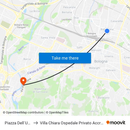 Piazza Dell`Unita` to Villa Chiara Ospedale Privato Accreditato map